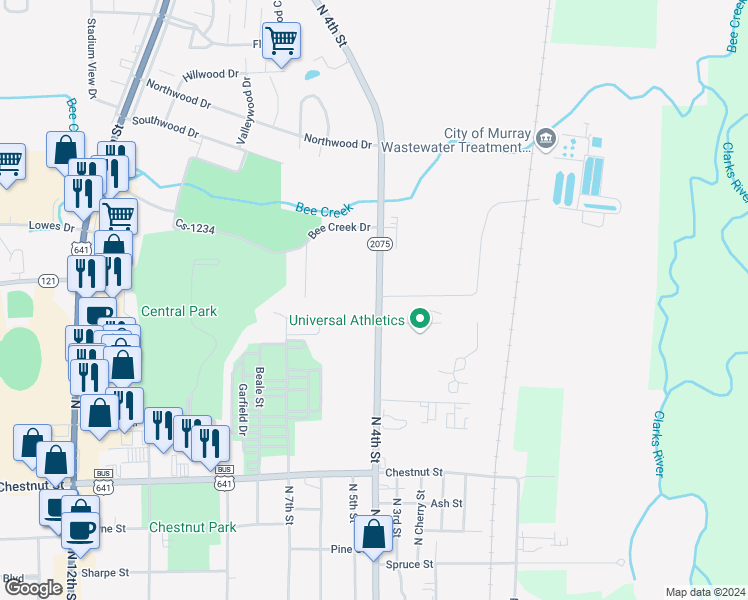 map of restaurants, bars, coffee shops, grocery stores, and more near 645 North 4th Street in Murray