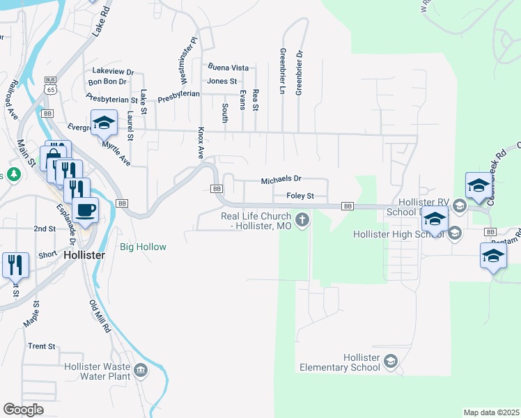 map of restaurants, bars, coffee shops, grocery stores, and more near Jane Street in Hollister