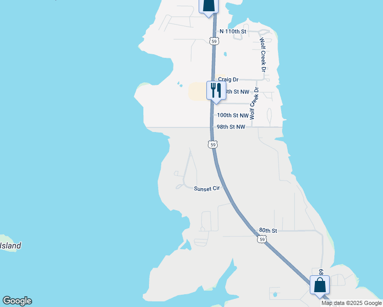map of restaurants, bars, coffee shops, grocery stores, and more near 9630 South 590 Road in Grove
