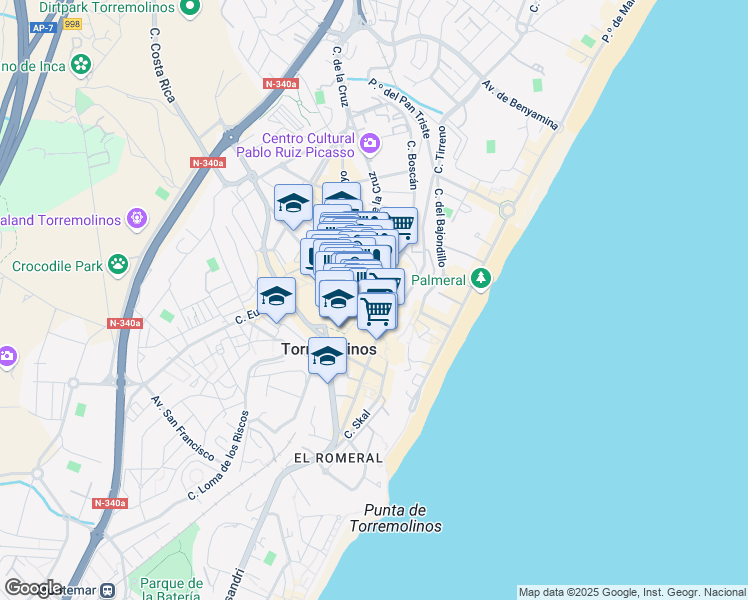 map of restaurants, bars, coffee shops, grocery stores, and more near 30 Calle San Miguel in Torremolinos