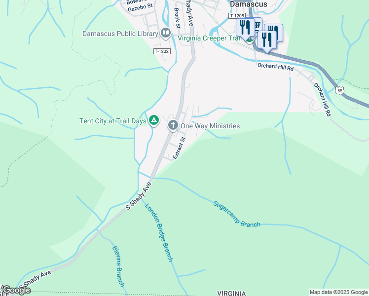 map of restaurants, bars, coffee shops, grocery stores, and more near 1030 Extract St in Damascus