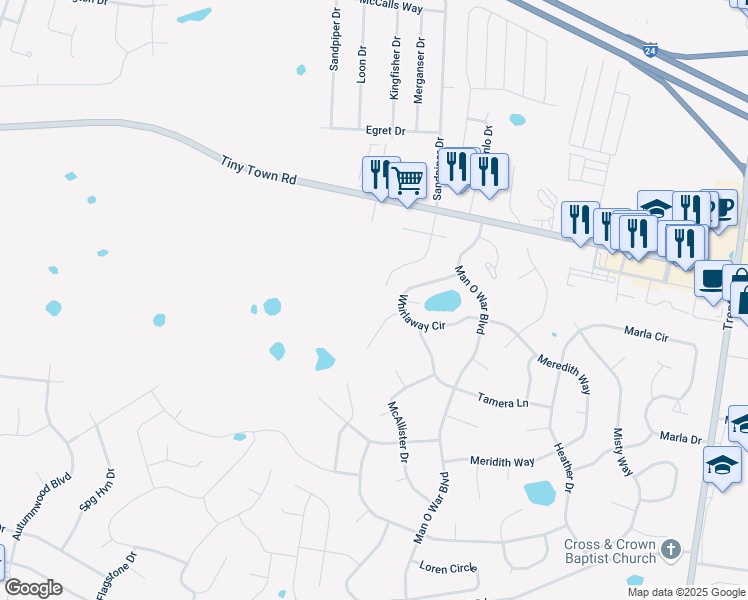 map of restaurants, bars, coffee shops, grocery stores, and more near 3826 Jockey Drive in Clarksville