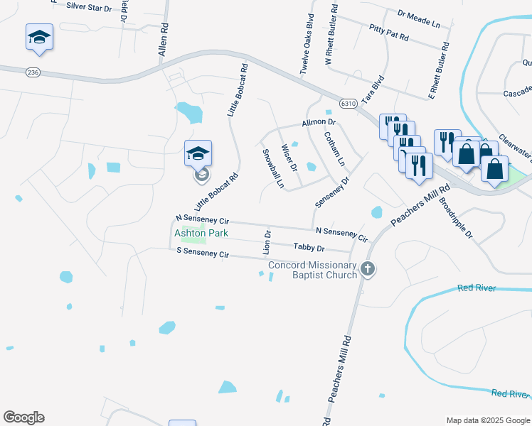 map of restaurants, bars, coffee shops, grocery stores, and more near 1170 Dygert Court in Clarksville