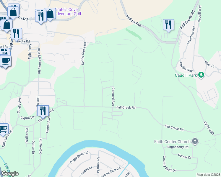 map of restaurants, bars, coffee shops, grocery stores, and more near 146 Grape Lane in Branson