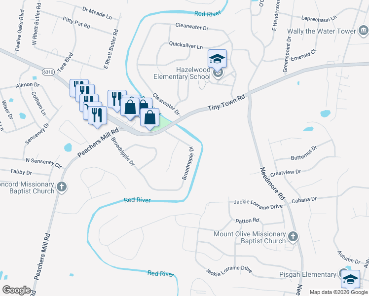 map of restaurants, bars, coffee shops, grocery stores, and more near 1718 Broadripple Drive in Clarksville