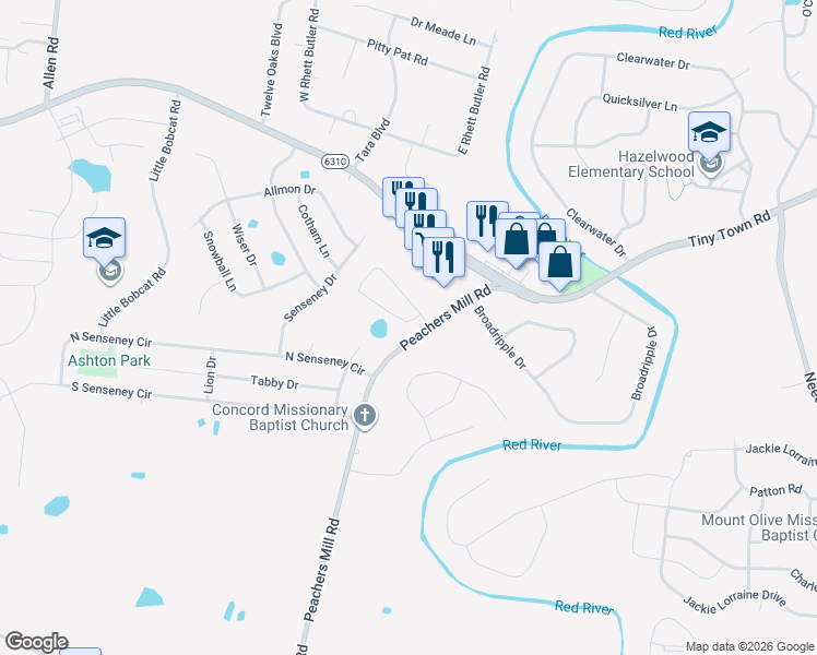 map of restaurants, bars, coffee shops, grocery stores, and more near 3263 Veranda Circle in Clarksville