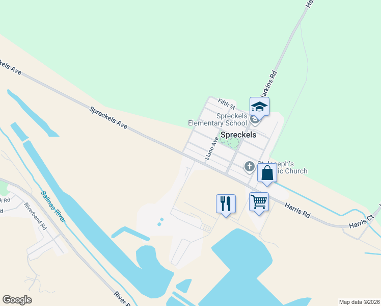 map of restaurants, bars, coffee shops, grocery stores, and more near 123 First Street in Spreckels