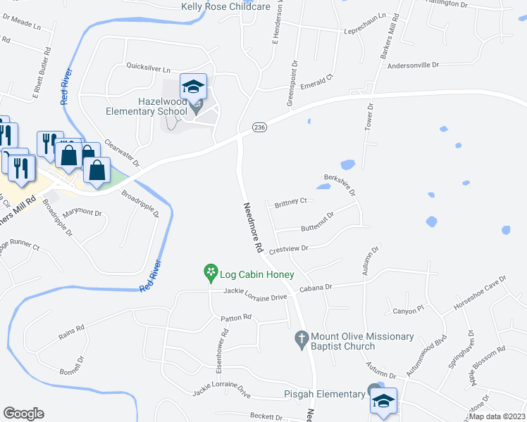 map of restaurants, bars, coffee shops, grocery stores, and more near 1936 Bridgewater Drive in Clarksville