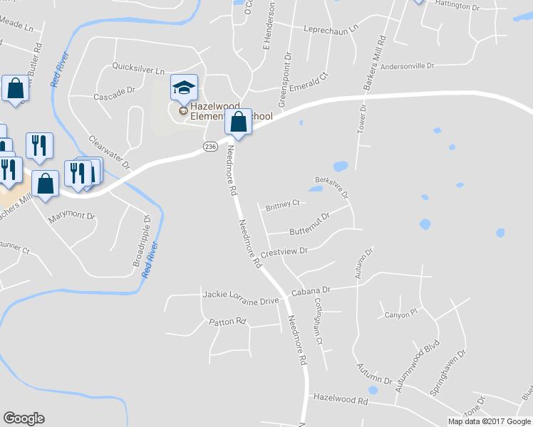 map of restaurants, bars, coffee shops, grocery stores, and more near 1933 Bridgewater Drive in Clarksville