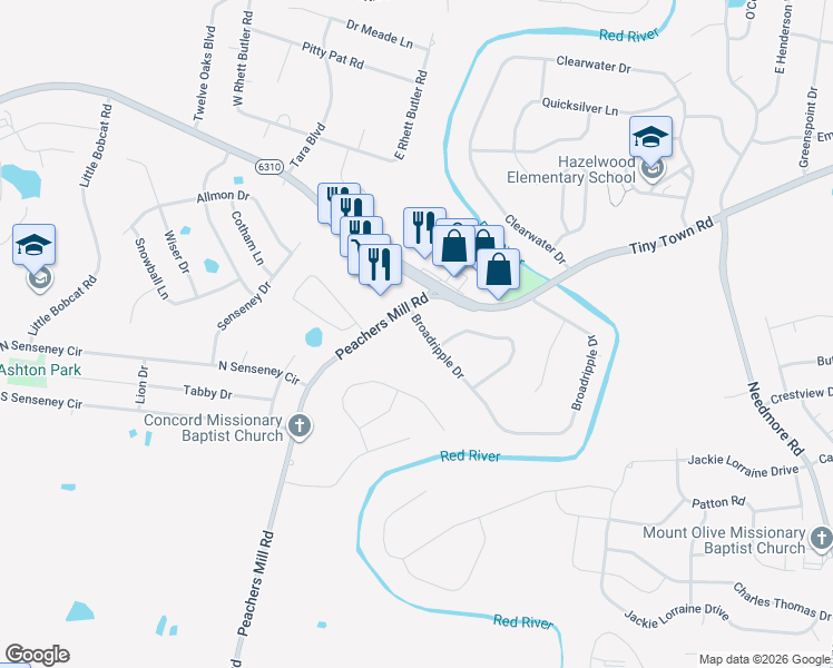 map of restaurants, bars, coffee shops, grocery stores, and more near 1787 Broadripple Drive in Clarksville