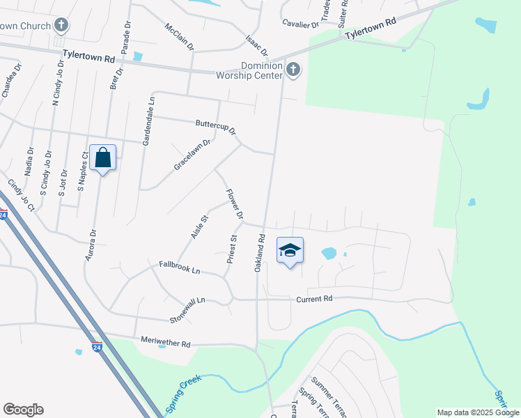 map of restaurants, bars, coffee shops, grocery stores, and more near 3674 Oakland Road in Clarksville