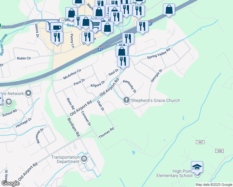 map of restaurants, bars, coffee shops, grocery stores, and more near 33-85 New York Street in Bristol