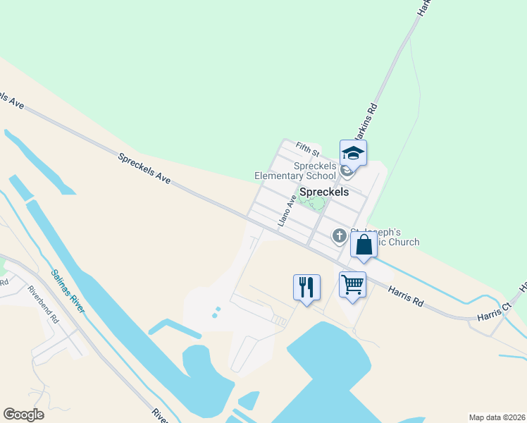 map of restaurants, bars, coffee shops, grocery stores, and more near 123 First Street in Spreckels