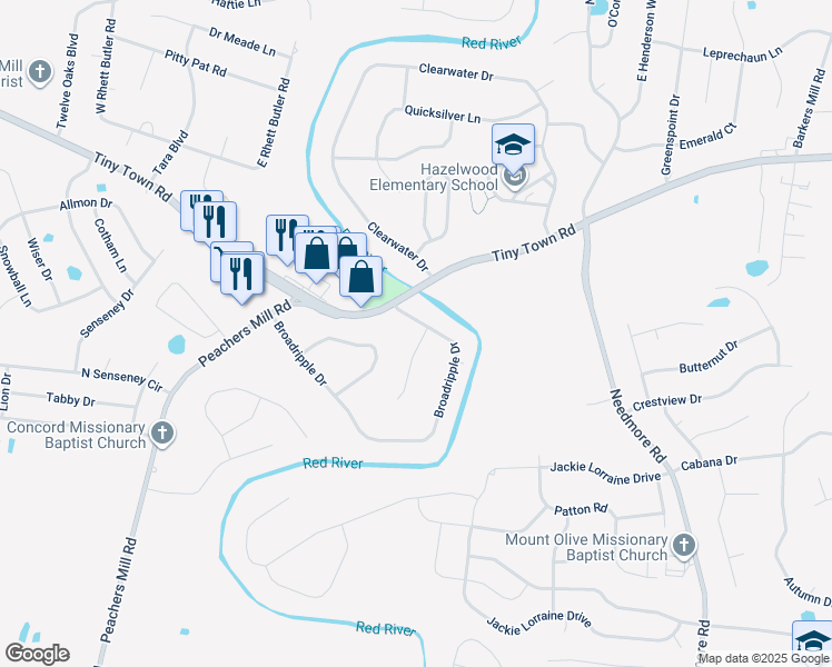 map of restaurants, bars, coffee shops, grocery stores, and more near 2686 Blue Willow Court in Clarksville
