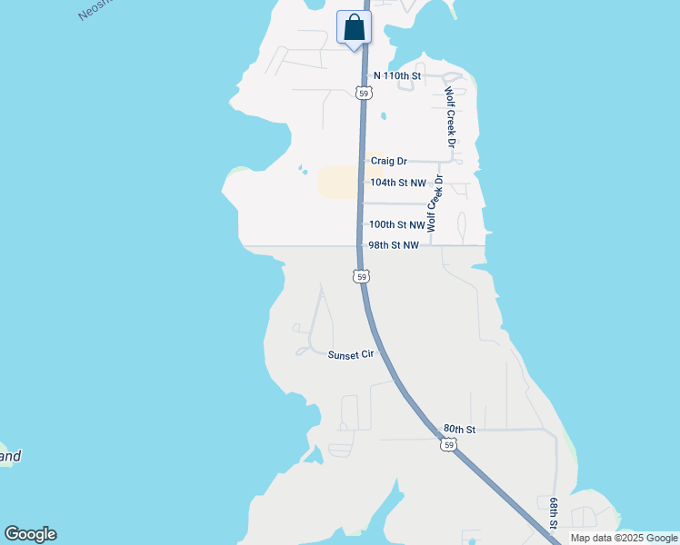 map of restaurants, bars, coffee shops, grocery stores, and more near 9630 South 590 Road in Grove