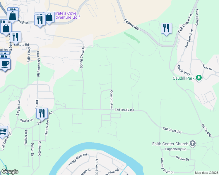 map of restaurants, bars, coffee shops, grocery stores, and more near 100-146 Grape Lane in Branson