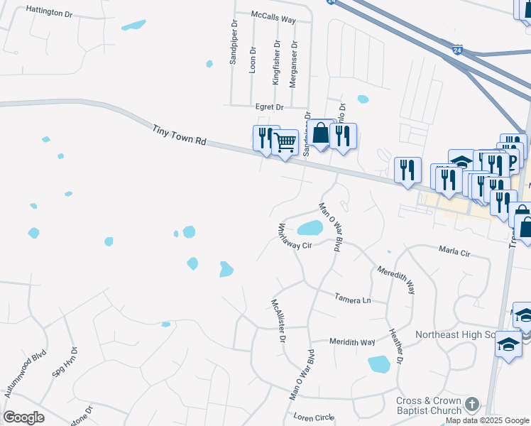 map of restaurants, bars, coffee shops, grocery stores, and more near 3830 Jockey Drive in Clarksville