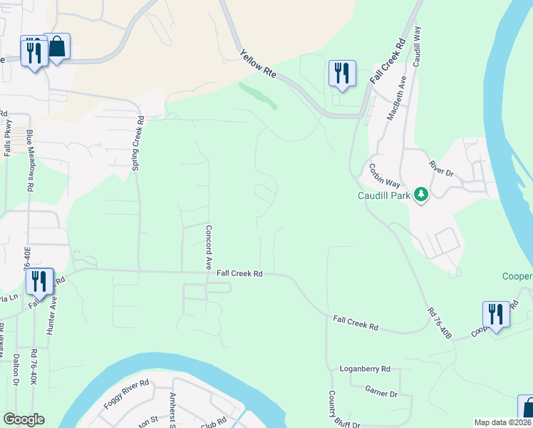 map of restaurants, bars, coffee shops, grocery stores, and more near Country Bluff in Branson