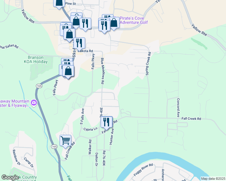map of restaurants, bars, coffee shops, grocery stores, and more near 162 Meadow Ave in Branson