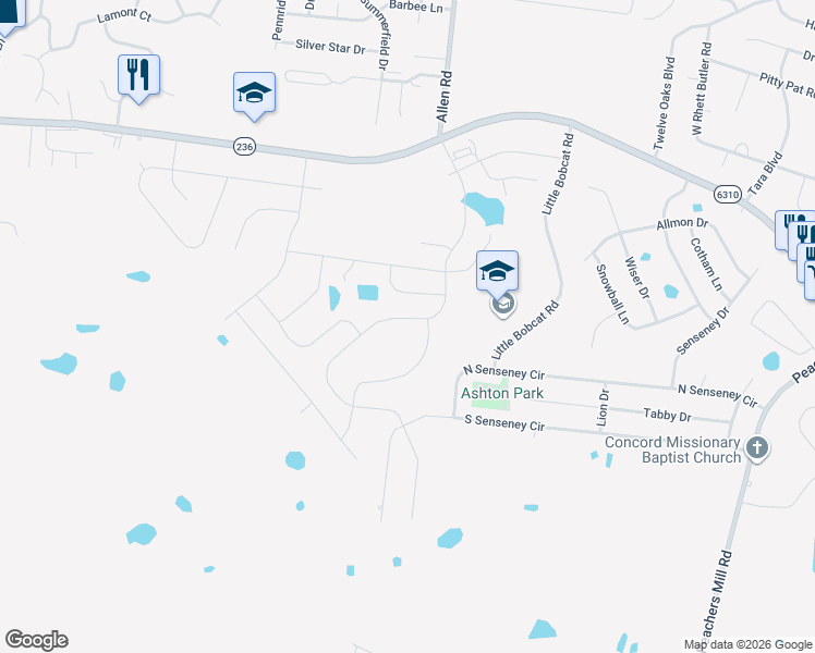 map of restaurants, bars, coffee shops, grocery stores, and more near 1230 Little Bobcat Road in Clarksville