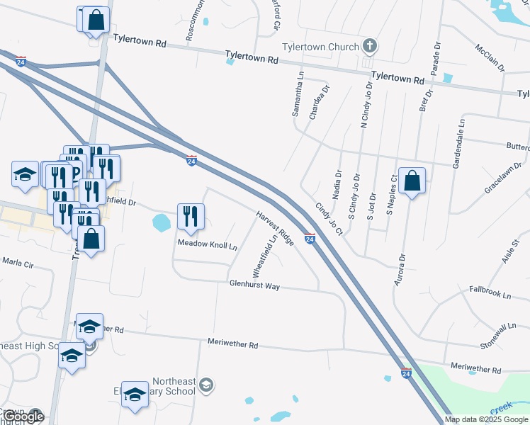 map of restaurants, bars, coffee shops, grocery stores, and more near 3773 Harvest Ridge in Clarksville