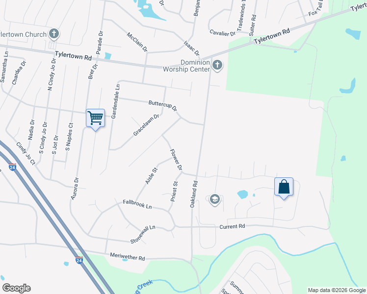map of restaurants, bars, coffee shops, grocery stores, and more near 627 Flower Drive in Clarksville
