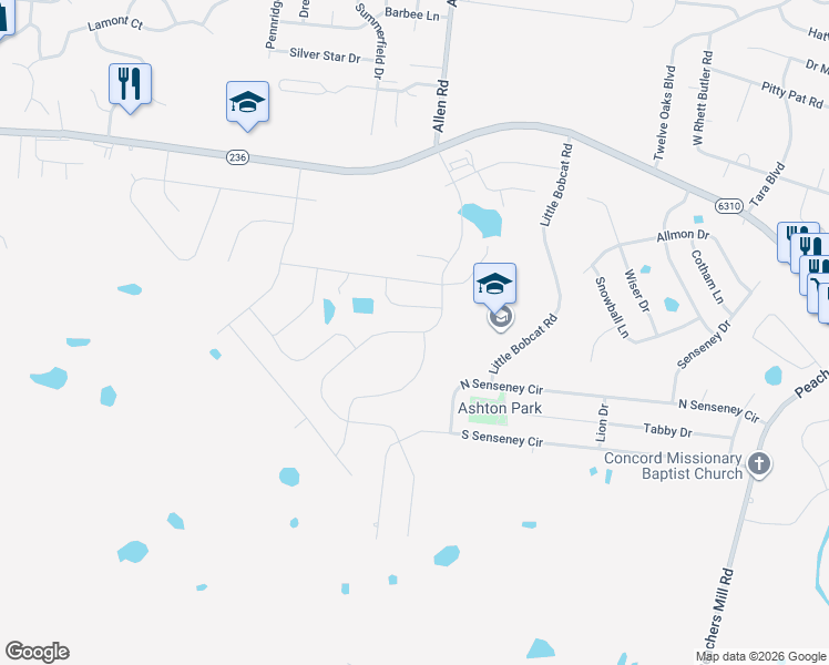 map of restaurants, bars, coffee shops, grocery stores, and more near 1230 Little Bobcat Road in Clarksville