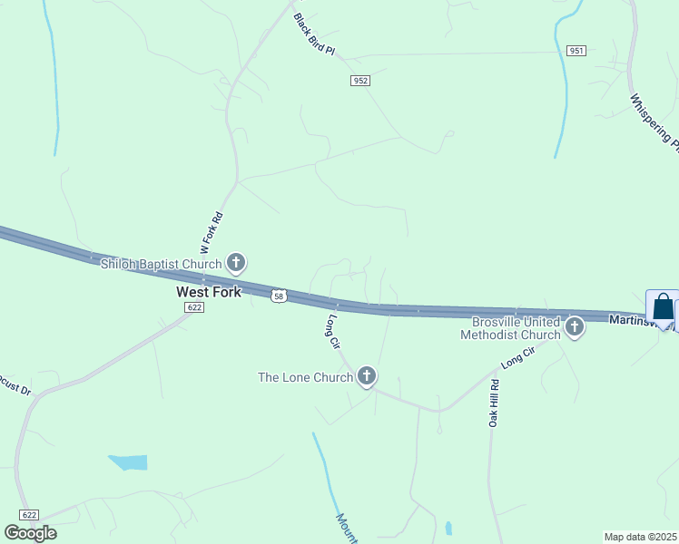 map of restaurants, bars, coffee shops, grocery stores, and more near 13312 Martinsville Highway in Hwy