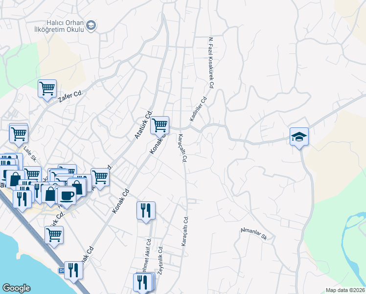 map of restaurants, bars, coffee shops, grocery stores, and more near in Alanya