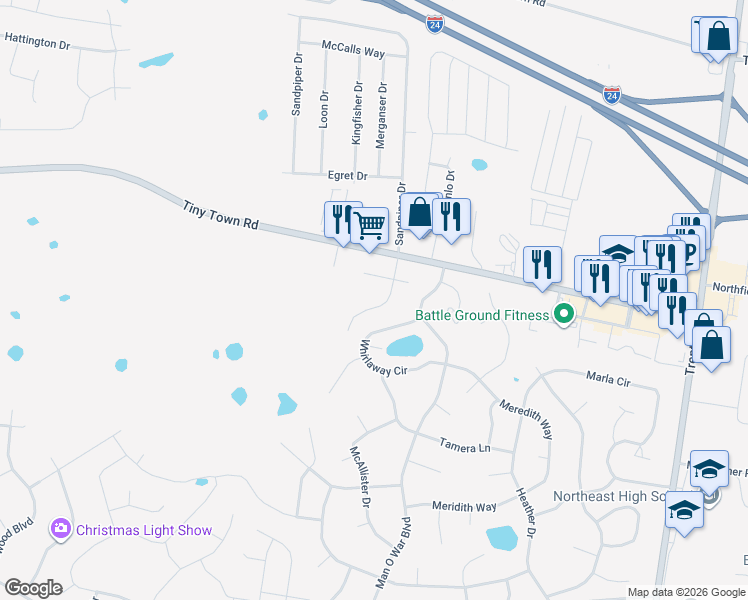 map of restaurants, bars, coffee shops, grocery stores, and more near 3854 Jockey Drive in Clarksville