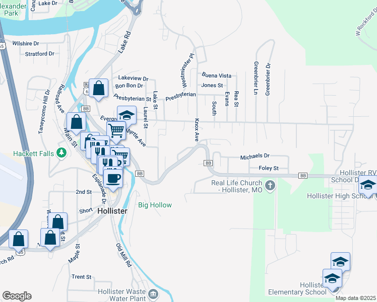 map of restaurants, bars, coffee shops, grocery stores, and more near 214 Root Street in Hollister