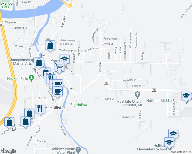 map of restaurants, bars, coffee shops, grocery stores, and more near 214 Root Street in Hollister