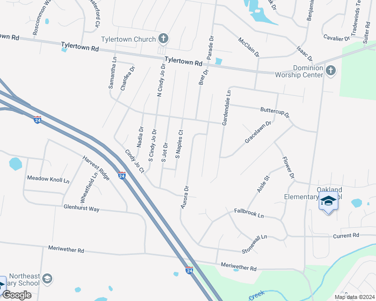 map of restaurants, bars, coffee shops, grocery stores, and more near 3656 Aurora Drive in Clarksville