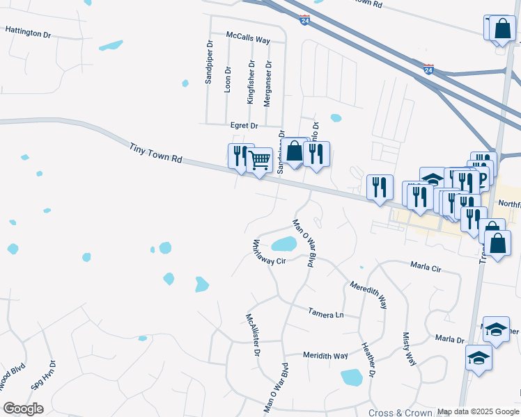 map of restaurants, bars, coffee shops, grocery stores, and more near 3862 Jockey Drive in Clarksville