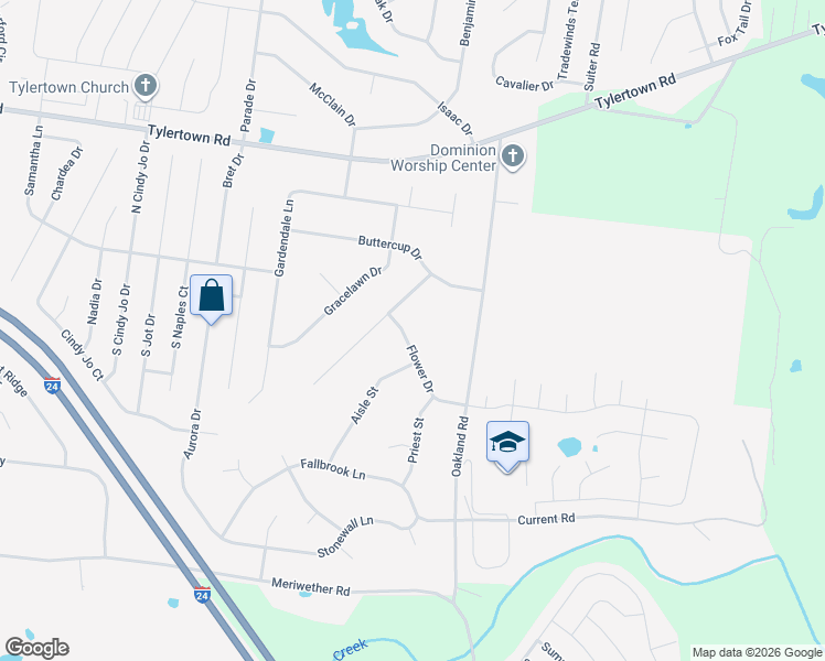 map of restaurants, bars, coffee shops, grocery stores, and more near 627 Flower Drive in Clarksville
