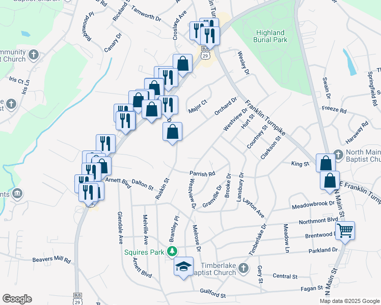 map of restaurants, bars, coffee shops, grocery stores, and more near 112 Westview Place in Danville