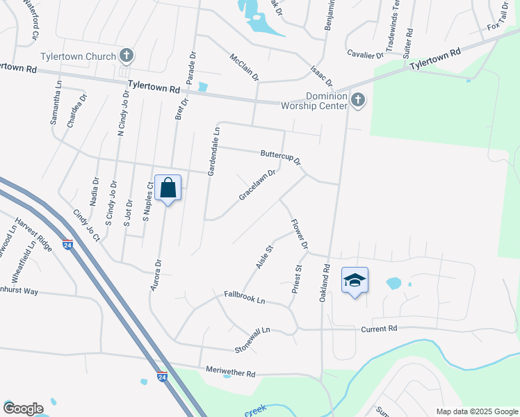 map of restaurants, bars, coffee shops, grocery stores, and more near 3712 Churchplace Avenue in Clarksville