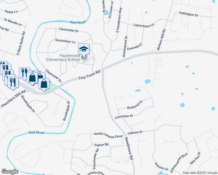 map of restaurants, bars, coffee shops, grocery stores, and more near 1985 Needmore Road in Clarksville
