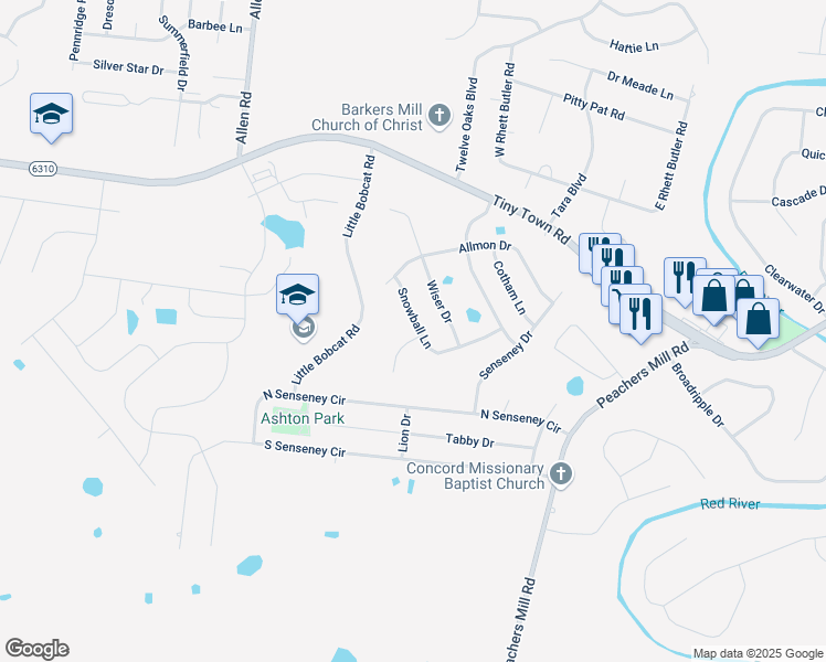 map of restaurants, bars, coffee shops, grocery stores, and more near 1226 Snowball Lane in Clarksville