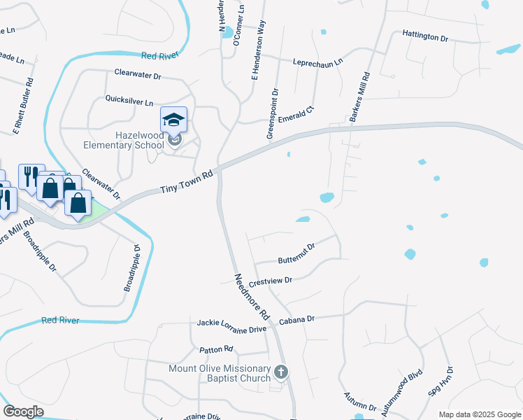 map of restaurants, bars, coffee shops, grocery stores, and more near 1999 Bridgewater Drive in Clarksville