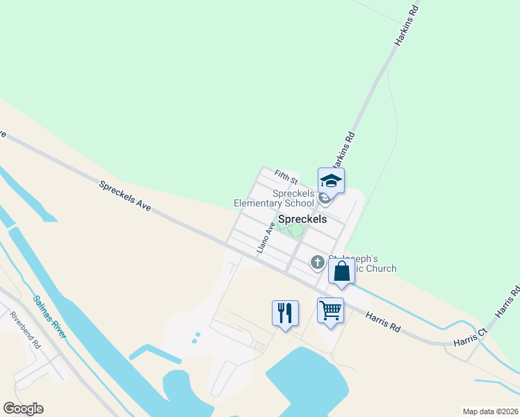 map of restaurants, bars, coffee shops, grocery stores, and more near 119 Third Street in Spreckels