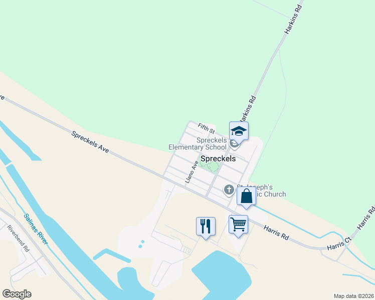 map of restaurants, bars, coffee shops, grocery stores, and more near 119 Third Street in Spreckels