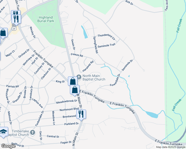 map of restaurants, bars, coffee shops, grocery stores, and more near 413 Norwood Drive in Danville