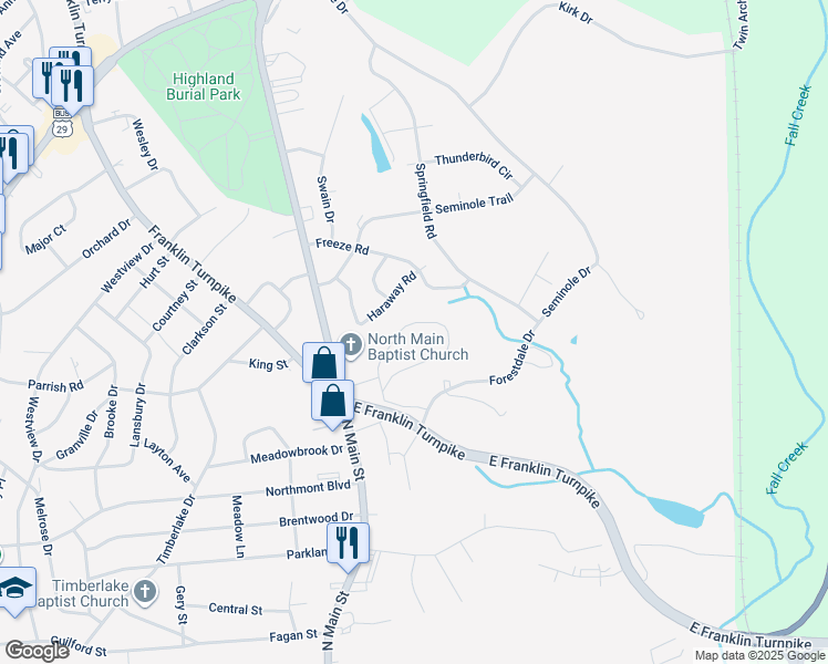 map of restaurants, bars, coffee shops, grocery stores, and more near 413 Norwood Drive in Danville