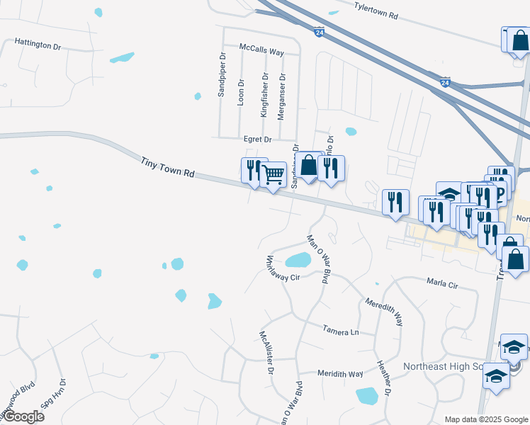 map of restaurants, bars, coffee shops, grocery stores, and more near 1990 Calumet Drive in Clarksville