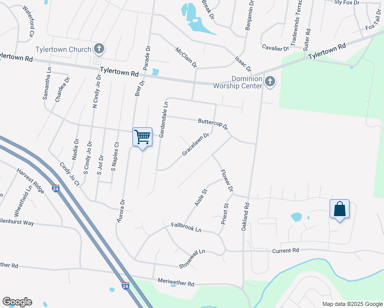 map of restaurants, bars, coffee shops, grocery stores, and more near 3712 Churchplace Avenue in Clarksville