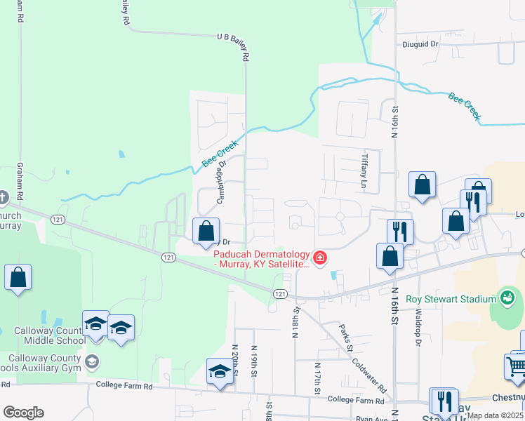 map of restaurants, bars, coffee shops, grocery stores, and more near 43 General Lee Drive in Murray