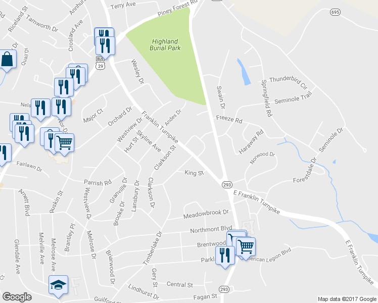 map of restaurants, bars, coffee shops, grocery stores, and more near 311 Franklin Turnpike in Danville