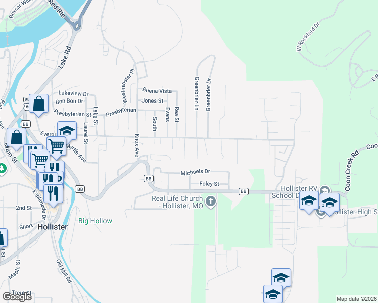 map of restaurants, bars, coffee shops, grocery stores, and more near 950 Evergreen Avenue in Hollister