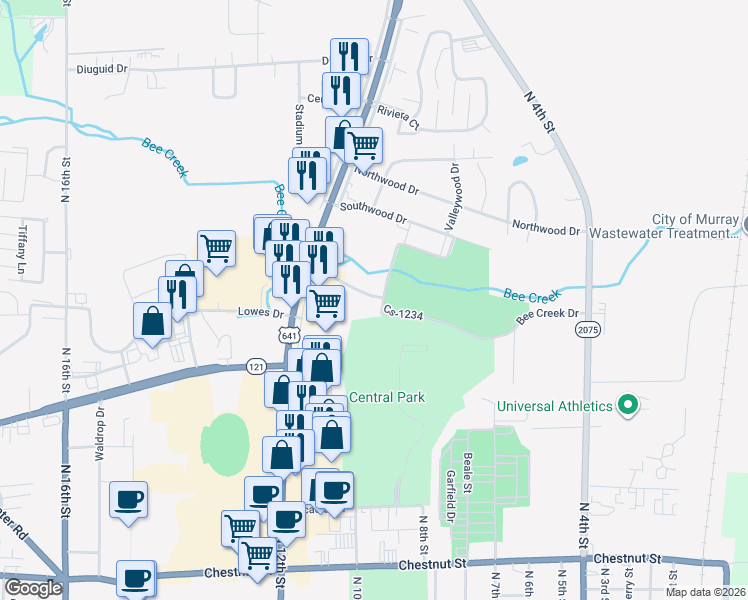map of restaurants, bars, coffee shops, grocery stores, and more near in Murray